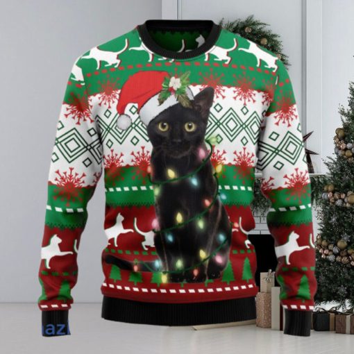 Black Cat Light Christmas Knitting Pattern Christmas 3D Sweater