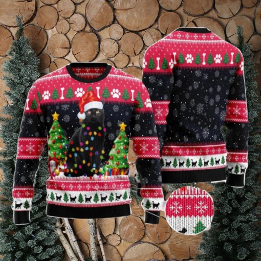 Black Cat Light Ugly Christmas Sweater AOP All Over Printed Sweater