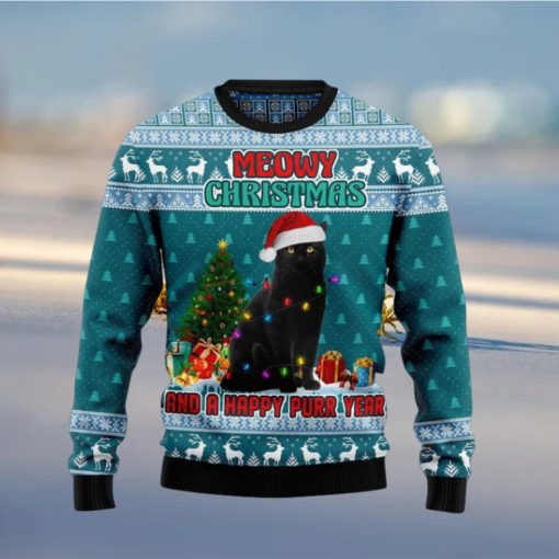 Black Cat Meomy Xmas And A Happy Purr Year Gift Ideas Sweater