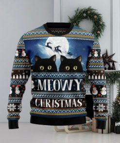 Black Cat Meowy Christmas All Over Printed Xmas Knitted Sweater