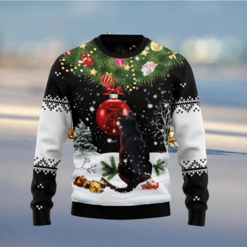 Black Cat Mirror 3D Holiday Knit Sweater