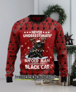 Black Cat Old Man Ugly Christmas Sweater