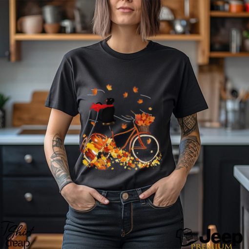 Black Cat On Fall Bicycle T Shirt