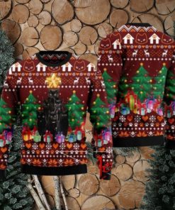 Black Cat Pine Tree Ugly Christmas Sweater Gift Knitting Sweater