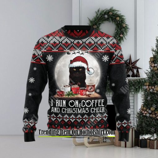 Black Cat Run On Coffee Ugly Christmas Sweater