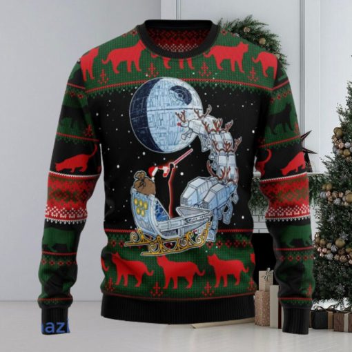 Black Cat Sleigh To Death Star Knitting Pattern Christmas 3D Sweater