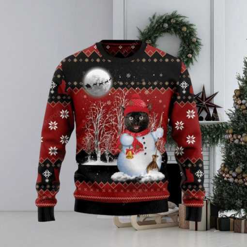 Black Cat Snowman Ugly Christmas Sweater