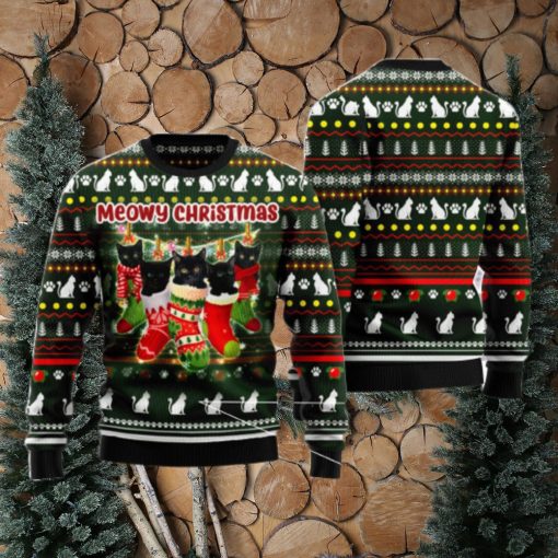 Black Cat Socks Ugly Christmas Sweater AOP All Over Printed Sweater