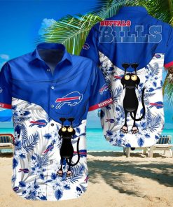 Black Cat Tropical Flowers Buffalo Bills Hawaiian Shirt