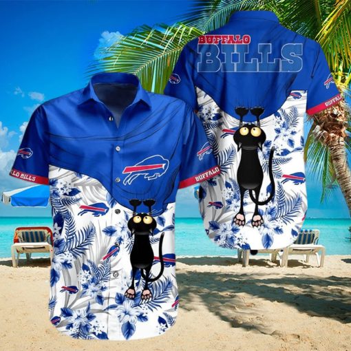 Black Cat Tropical Flowers Buffalo Bills Hawaiian Shirt