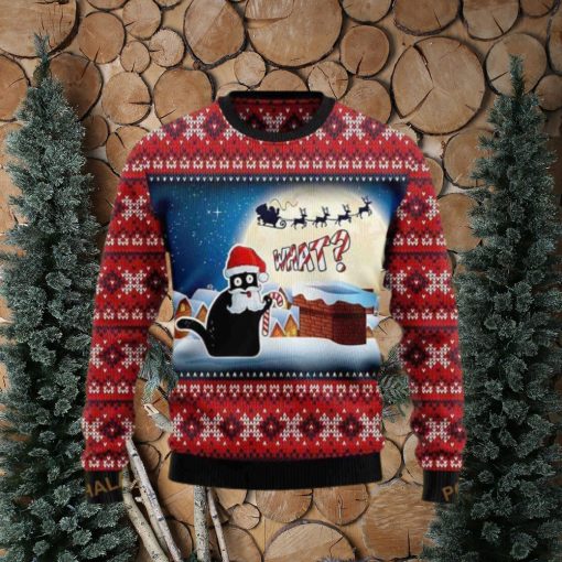 Black Cat What Chimney 3D Ugly Christmas Sweater 3D Gift Idea