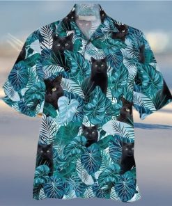 Black Cats Green Tropical Leaf Hawaiian Shirt