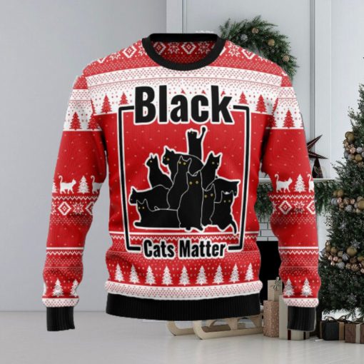 Black Cats Matter Knitting Pattern Red Christmas 3D Sweater