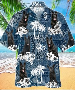 Black German Shepherd In Tropical Plants Pattern Blue And White Hawaiian Shirt