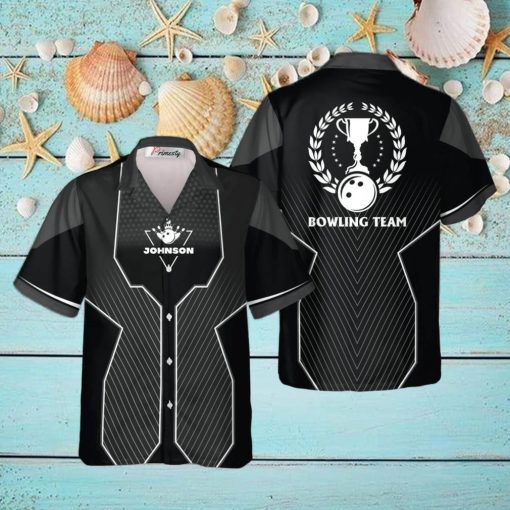 Black Sports Style Trophy Emblem Personalized Bowling Tropical Hawaiian Shirt