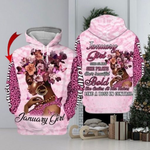 Black Woman January Girl Black Queen Custom Name 3d All Over Print Hoodie