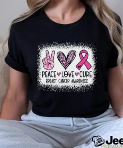 Bleached Peace Love Cure Leopard Breast Cancer Awareness T Shirt