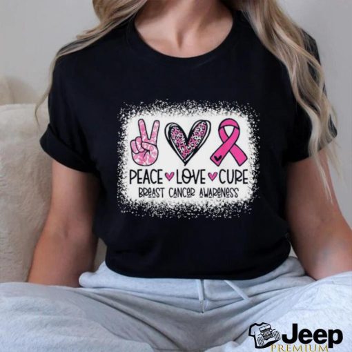 Bleached Peace Love Cure Leopard Breast Cancer Awareness T Shirt