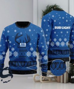 Blue Bud Light Reindeer Snowy Christmas Sweater, Christmas Gift Apparel, Merry Ugly Christmas Sweater