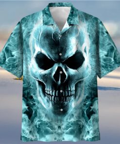 Blue Flame Skull Art – Skull Unisex Hawaiian Shirt Summer Hawaiian For Men Women Couple