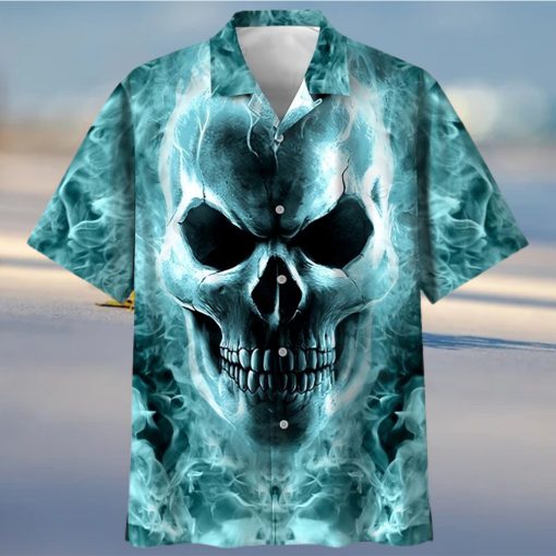 Blue Flame Skull Art – Skull Unisex Hawaiian Shirt Summer Hawaiian For Men Women Couple