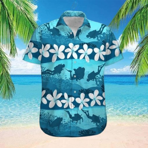 Blue Hibiscus Scuba Diving Unisex Hawaiian Shirts