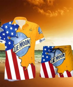 Blue Moon Beer Life USA Flag Aloha Summer Beach Hawaiian Combo Shirt And Short Gift Hawaiian For Mens