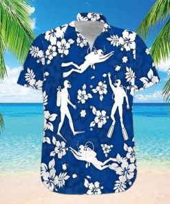 Blue Scuba Diving Hibiscus Unisex Hawaiian Shirts