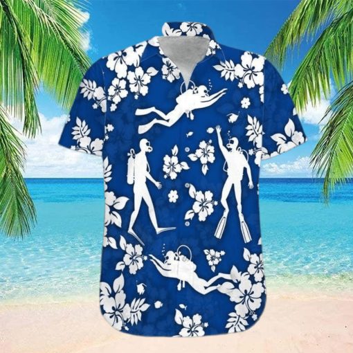 Blue Scuba Diving Hibiscus Unisex Hawaiian Shirts