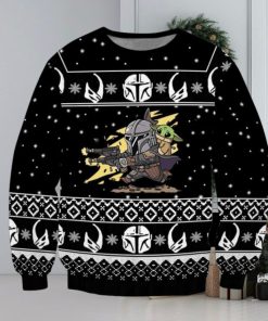 Boba Fett Baby Yoda Star Wars Shooting Pew Pew Knitted Ugly Xmas Sweater