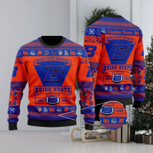 Boise State Broncos Football Team Logo Custom Name Ugly Christmas Sweater Perfect Holiday Gift