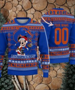 Boise State Broncos Mickey Player Custom Name And Number Ugly Christmas Sweater