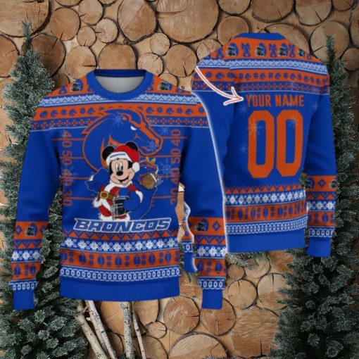 Boise State Broncos Mickey Player Custom Name And Number Ugly Christmas Sweater