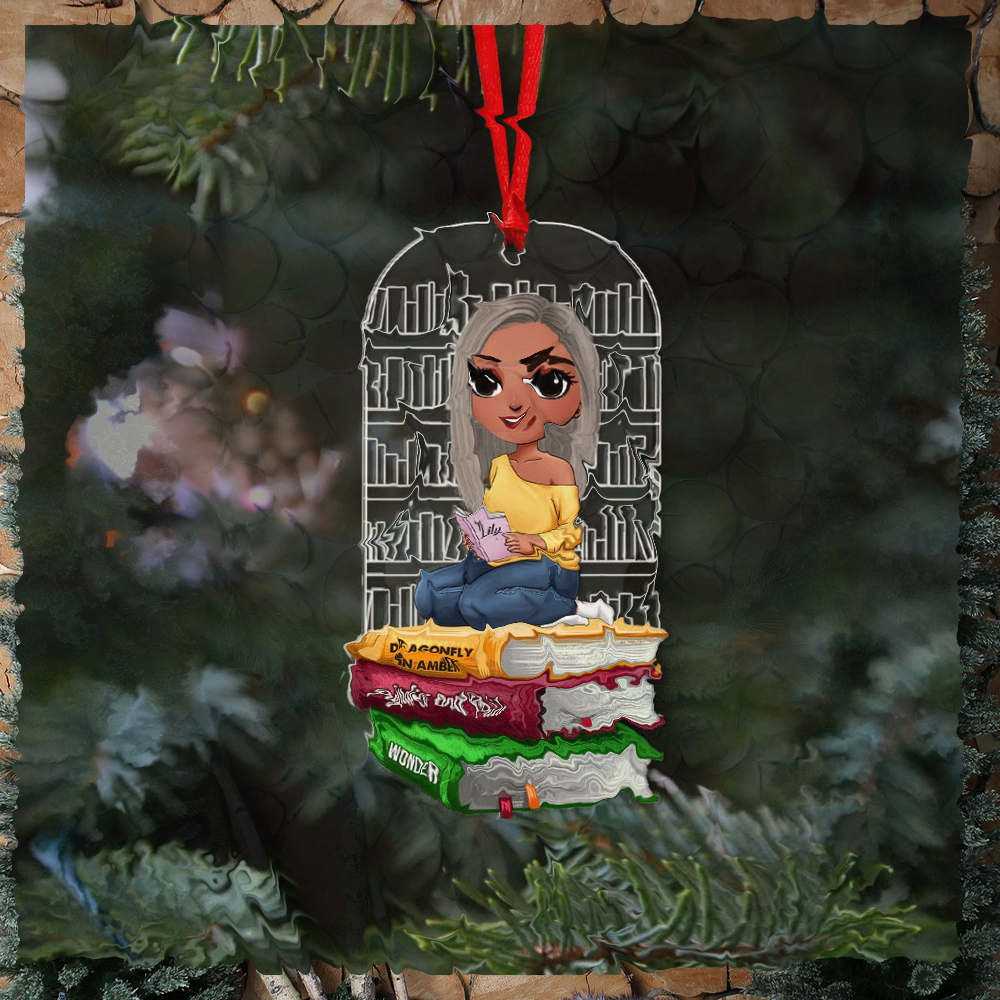 Book Little Girl Doll Reading Books, Personalized Acrylic Ornament