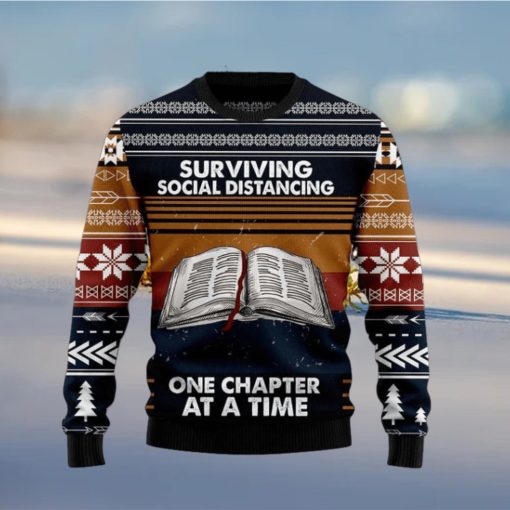 Book Retro Vintage Chirtmas Gifts Full Printing Wool Ugly Xmas Sweater