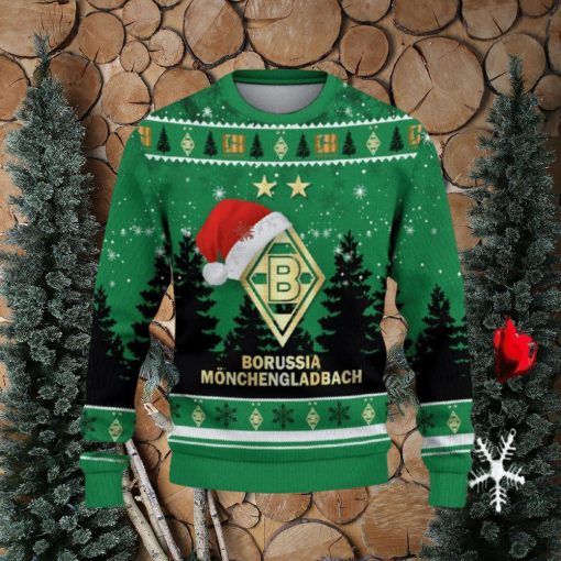 Borussia Monchengladbach Ugly Christmas Sweater Santa Hat Logo Trending Christmas Gift For Fans