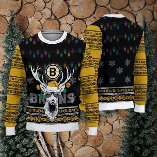 Boston Bruins Christmas Reindeer AOP Embroider Knitted Sweater Gift For Chirstmas