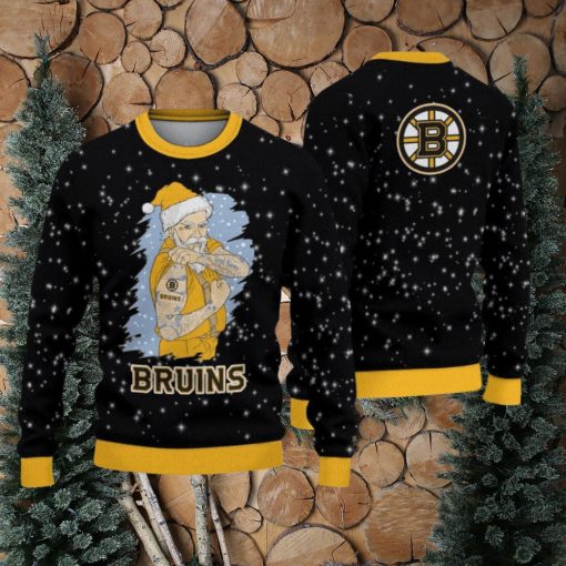 Boston Bruins Christmas Santa Claus Tattoo Limited Edition Ugly Sweater