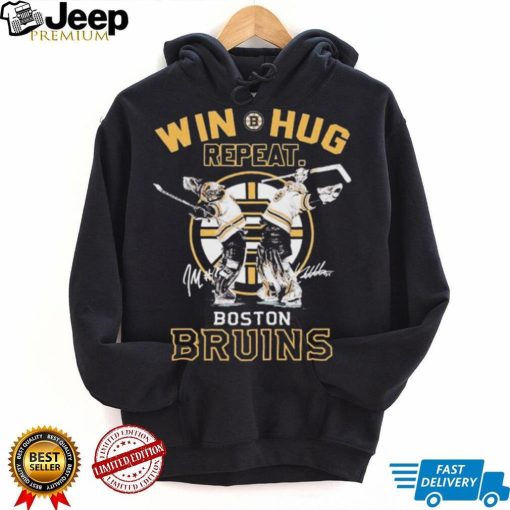 Boston Bruins Linus Ullmark And Jeremy Swayman Win Hug Repeat Signatures Shirt