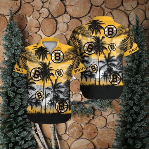 Boston Bruins Short Sleeve Button Up Tropical Hawaiian Shirt