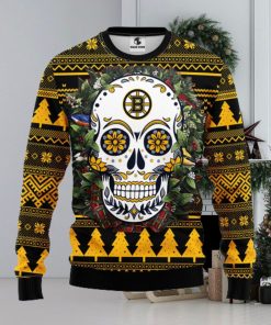 Boston Bruins Skull Flower Ugly Christmas Ugly Sweater