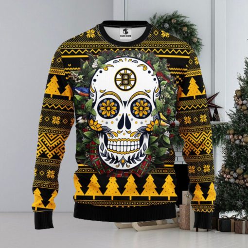 Boston Bruins Skull Flower Ugly Christmas Ugly Sweater