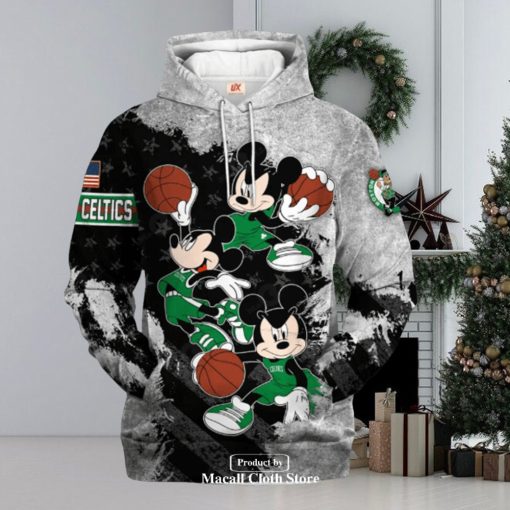 Boston Celtics Mickey Mouse Basketball Jogger Grey Design Hoodie Sweatshirt 3D