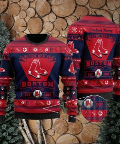 Boston Red Sox Football Team Logo Custom Name Ugly Christmas Sweater Perfect Holiday Gift