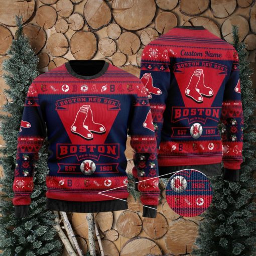 Boston Red Sox Football Team Logo Custom Name Ugly Christmas Sweater Perfect Holiday Gift