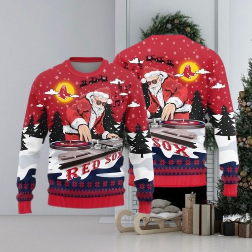 Boston Red Sox Teams Funny DJ Santa Knitted Sweater For Christmas