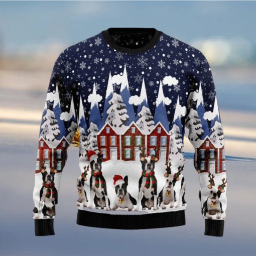 Boston Terrier Family Full Printed Ugly Xmas Sweater