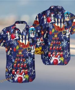 Bowling Santa Blue Hawaiian Shirt, Mens Christmas Hawaiian