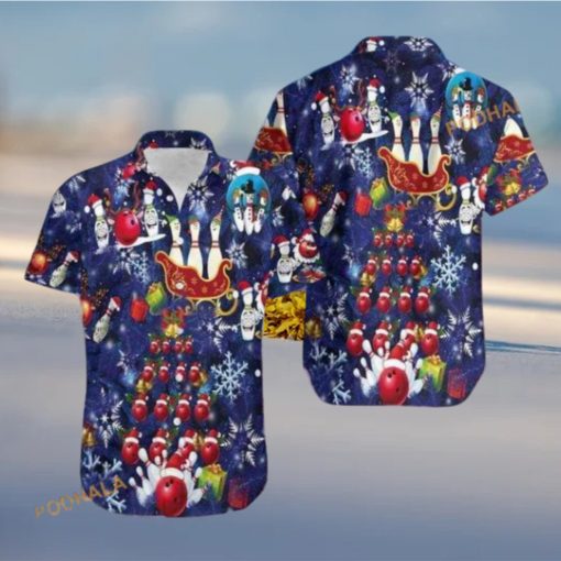 Bowling Santa Blue Hawaiian Shirt, Mens Christmas Hawaiian