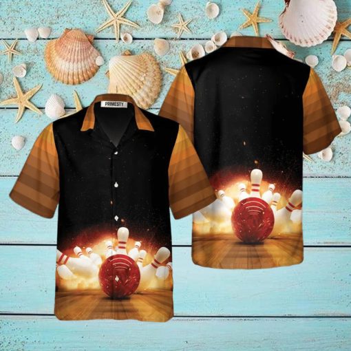 Bowling Strike Hit Fire Explosion Bowling Tropical Hawaiian Shirt